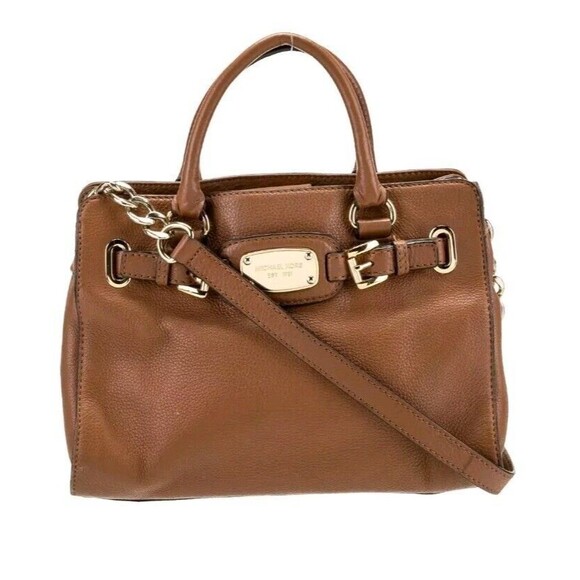 Michael Kors Leather Hamilton Tote Large Camel Tan Brown Gold Hardware Work Bag